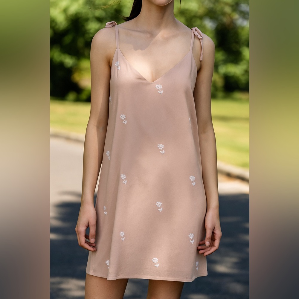 English Factory Embroidered Spaghetti Strap Mini Dress